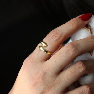 Hands Ring 14K Gold Plated Baby Hand Ring Cute Rings Minimalist Jewelry Christmas Gift Stylish Ring Gift for Wife image 4