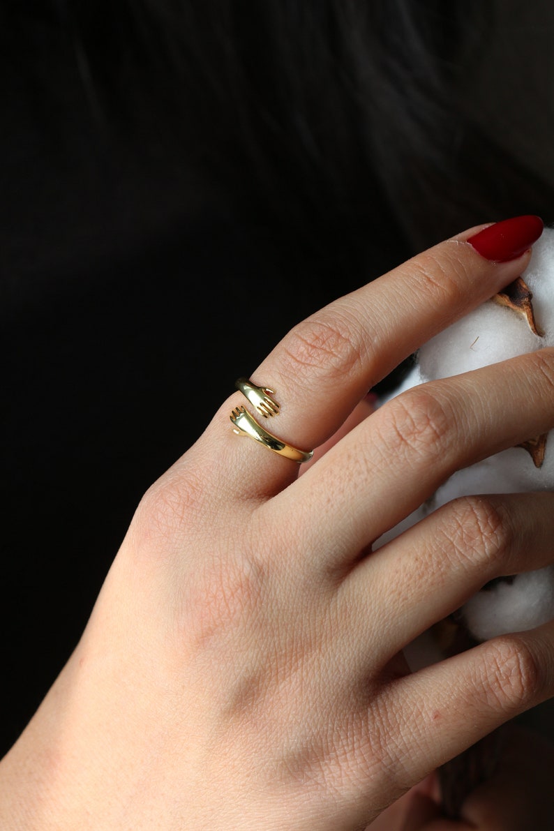 Hands Ring 14K Gold Plated Baby Hand Ring Cute Rings Minimalist Jewelry Christmas Gift Stylish Ring Gift for Wife image 4