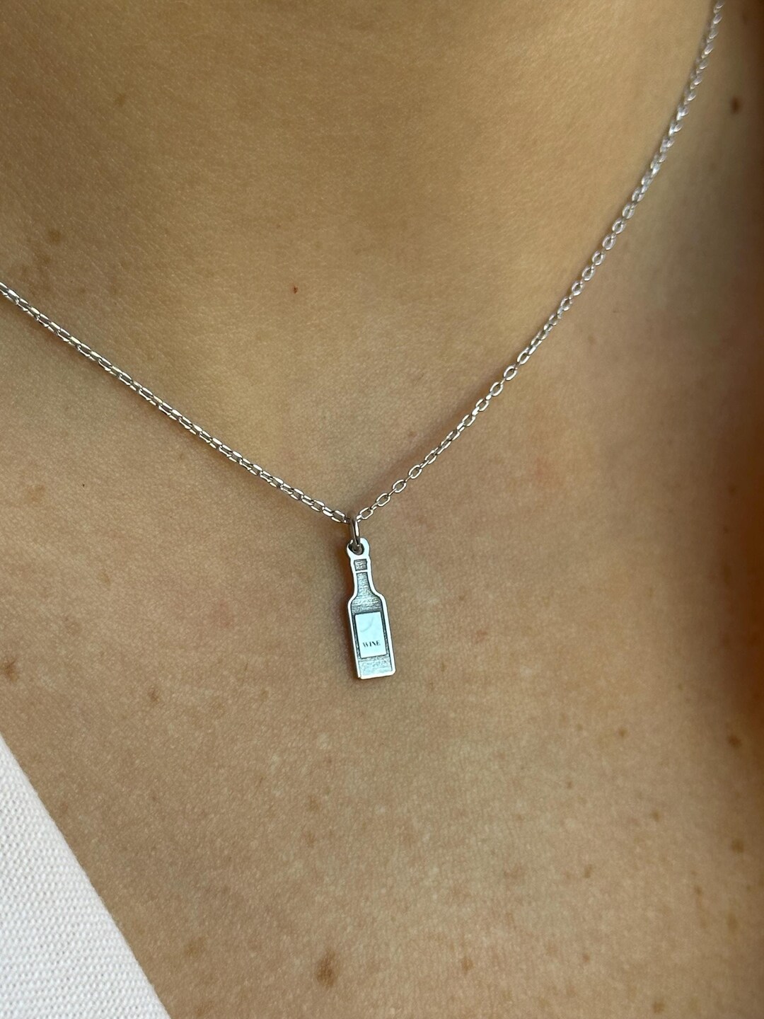 Wine Bottle Necklace • 14K Gold Plated • 925K Silver Necklace • Alcohol ...