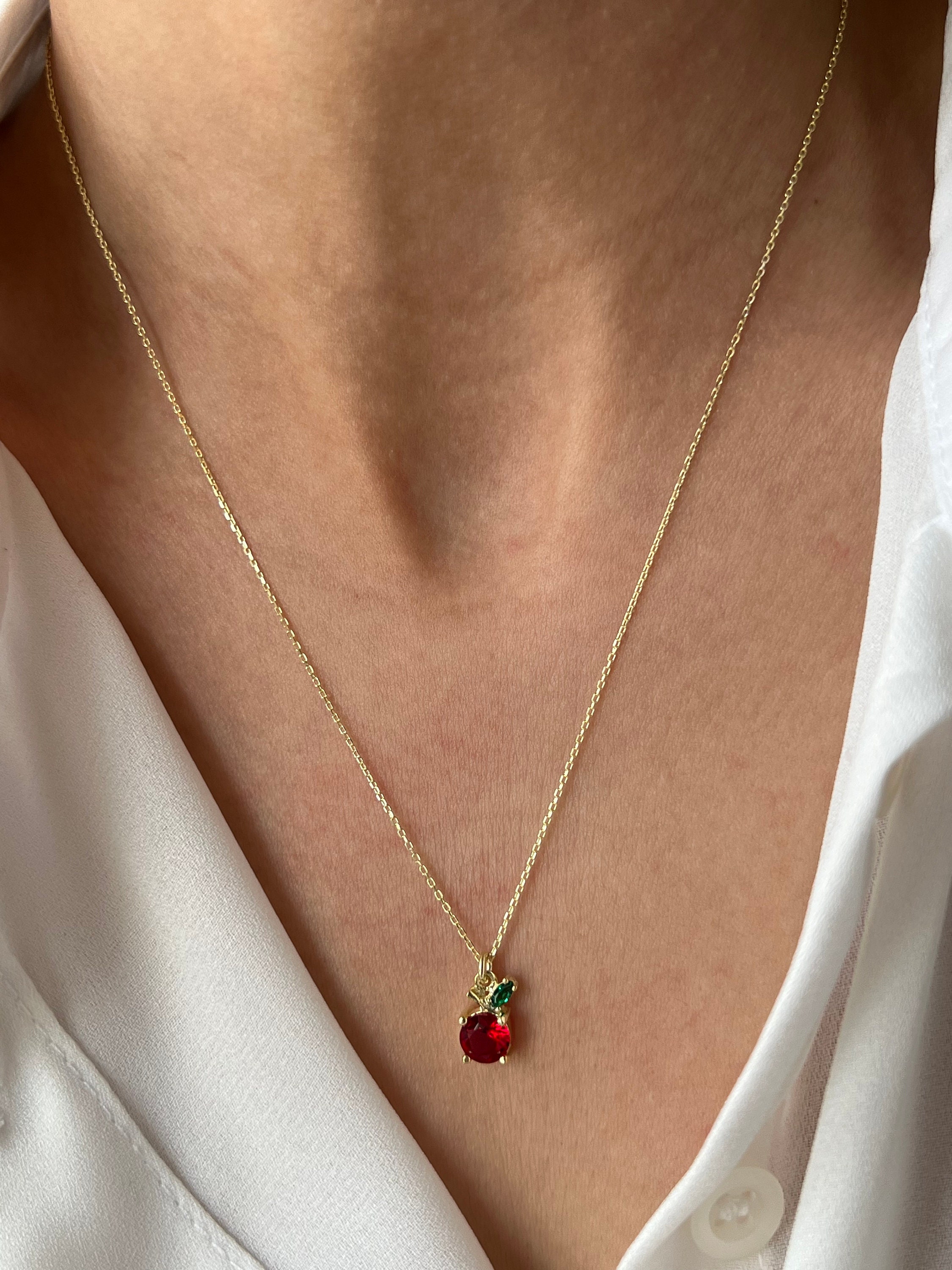 Zuo Bao Collana Con Ciondolo Mela Per Insegnante: Placcata Argento Con Zirconi Rossi E Verdi, Regalo Di Ringraziamento