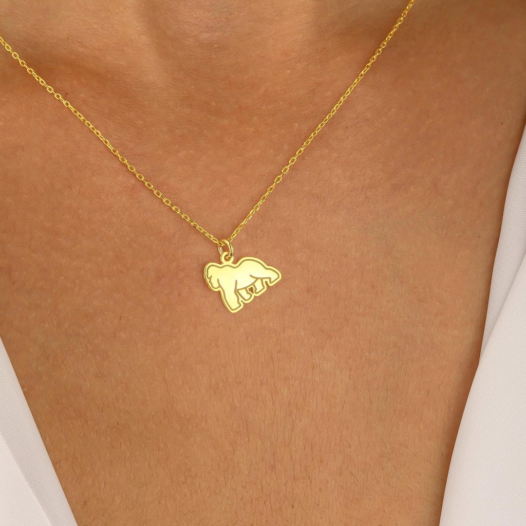 Collana Gorilla In Acciaio Inossidabile Con Ciondolo Scimmia – Placcata Oro 18K, Ipoallergenica, Lunghezza Catena 50+7 Cm - 5