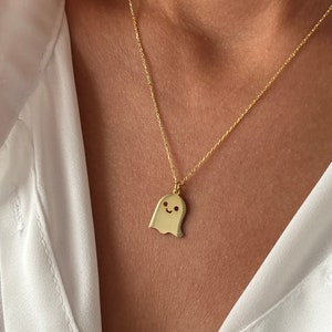 Ghost Necklace 14K Gold Plated Scary Pendant 925 Silver Halloween Jewelry Gift for Kids Minimalist Gift Stylish Jewelry image 7