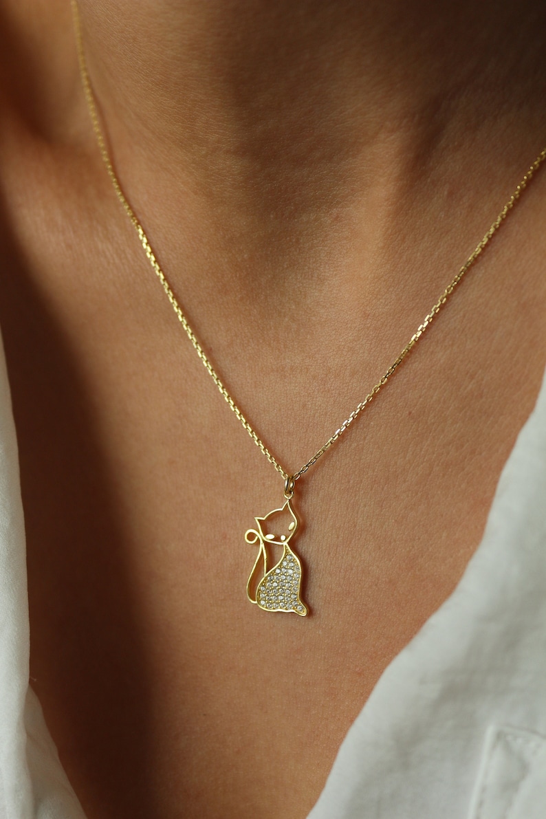 Cat Necklace 14K Gold Plated Cat Pendant Animal Jewelry Paw Necklace Minimalist Gift Jewelry for Animal Lovers Gift for Her image 1