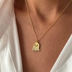 Ghost Necklace 14K Gold Plated Scary Pendant 925 Silver Halloween Jewelry Gift for Kids Minimalist Gift Stylish Jewelry image 5