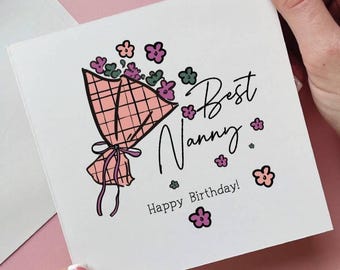 Personalisierte Blumen Geburtstagskarte für Nanny