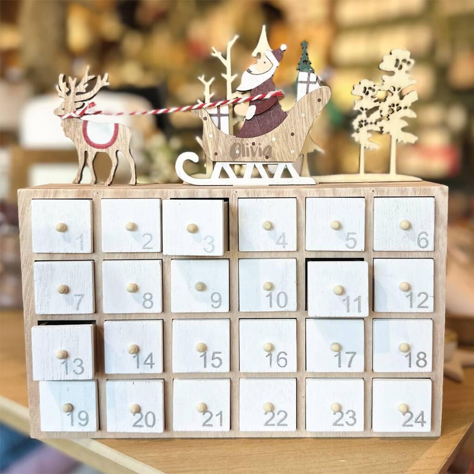 Personalised Wooden Santa Sleigh Advent Calendar
