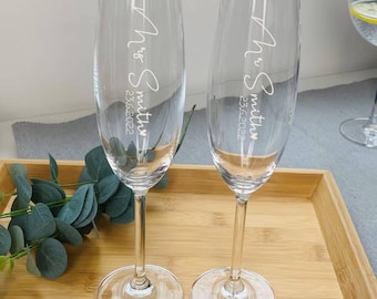 Personalised Mr And Mrs And Date Champagne Flutes