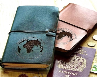 Personalised Leather World Map Travel Journal