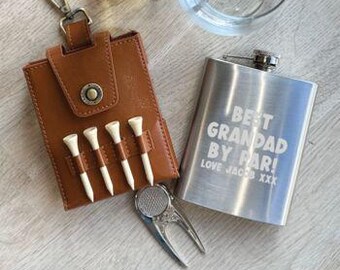 パーソナライズされた秘密のメッセージ入りおじいちゃん用ゴルフ用ヒップフラスコ