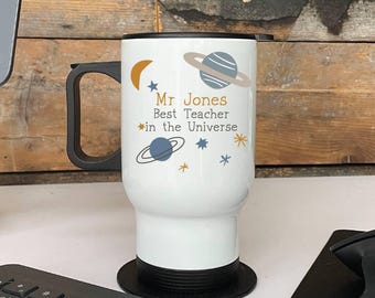 Personalized Teacher Travel Mug: Space Design, Stainless Steel