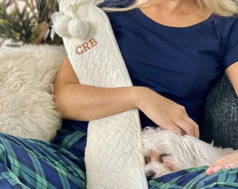 Extra Long Personalised Knitted Hot Water Bottle