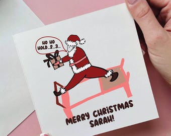 Tarjeta navideña personalizada de Santa Claus con Pilates Reformer Ho Ho Hold