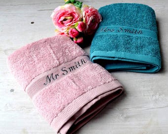 Asciugamani da sposa personalizzati rosa scuro e blu