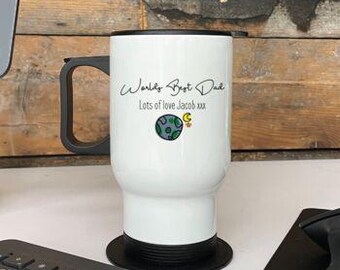 Taza de café de viaje personalizada con la inscripción "El mejor papá del mundo"