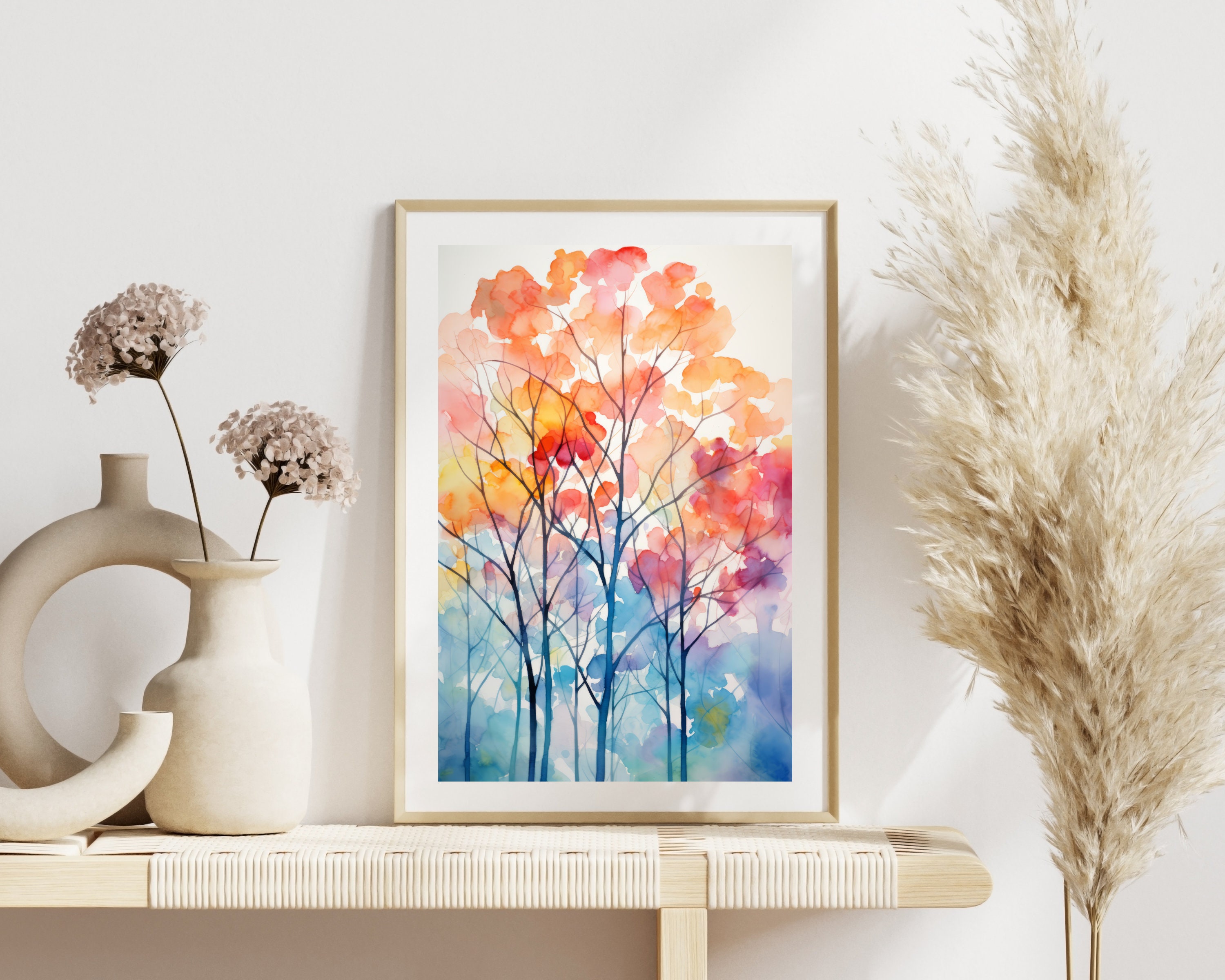 Watercolor Forest Landscape Print, Abstract Forest Printable, Abstract ...