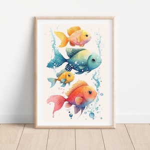 Fish print wall art Nursery animal print Animal nursery decor Nursery wall decor Watercolor printable wall art Kid bedroom decor
