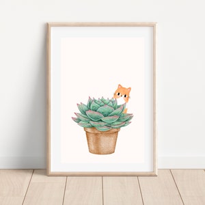 Boho cat and plant print, House plant and cat wall art, Boho houseplant print, Printable cactus succulent plant wall art, Boho cat wall art