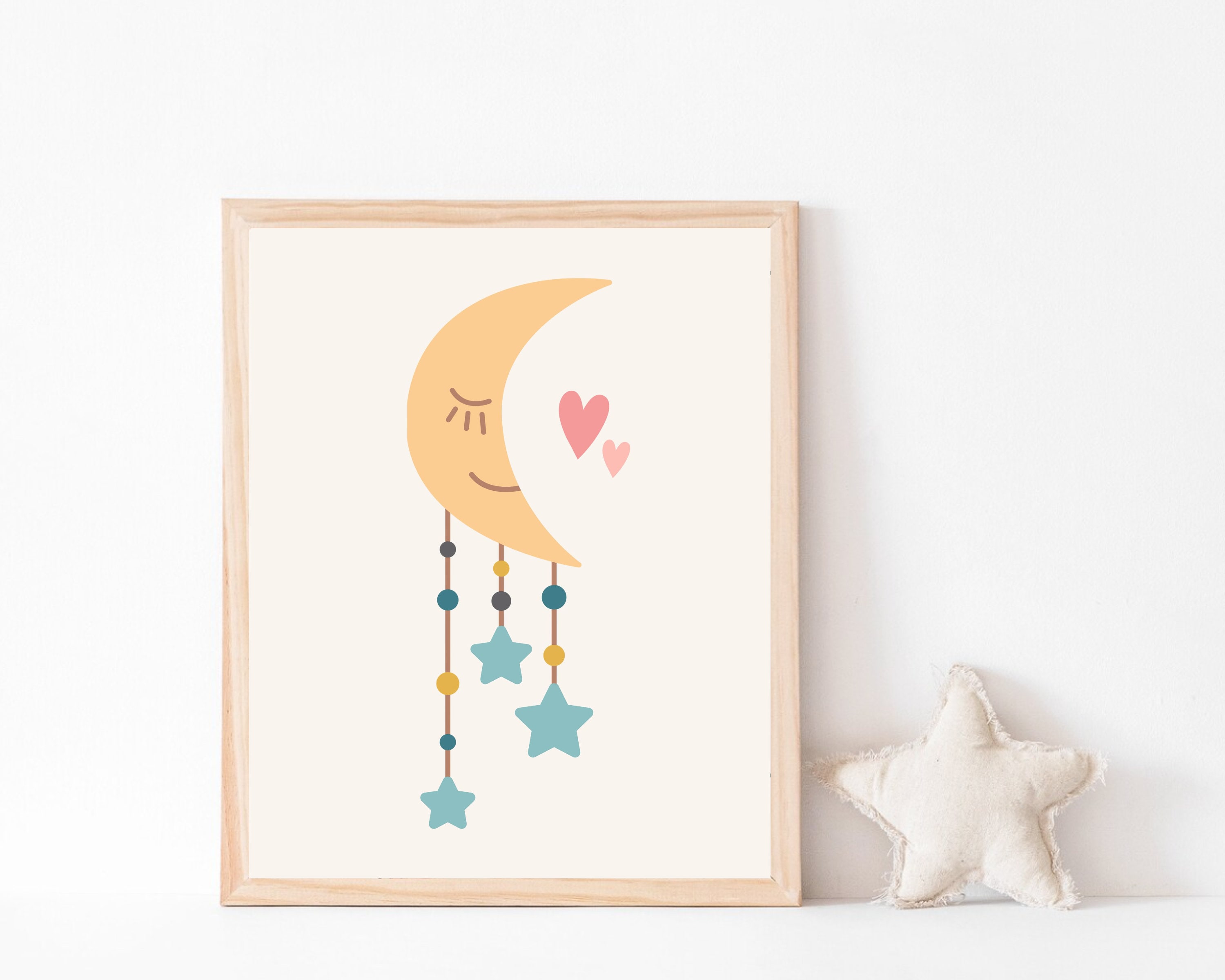 Cute Half Moon and Stars Nursery Wall Art Print, Boho Celestial Nursery ...