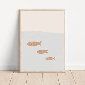 Cute boho fish nursery wall art print, Boho coastal nursery fish wall decor, Under the sea fish poster, Nautical nursery and playroom decor