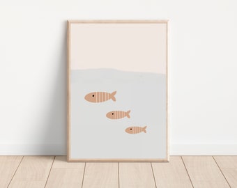 Cute boho fish nursery wall art print, Boho coastal nursery fish wall decor, Under the sea fish poster, Nautical nursery and playroom decor