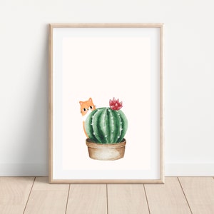 House plant and cat print, Boho cat printable wall art, Perfect cat lover print gift, Boho cactus wall art decor, Boho botanical art print