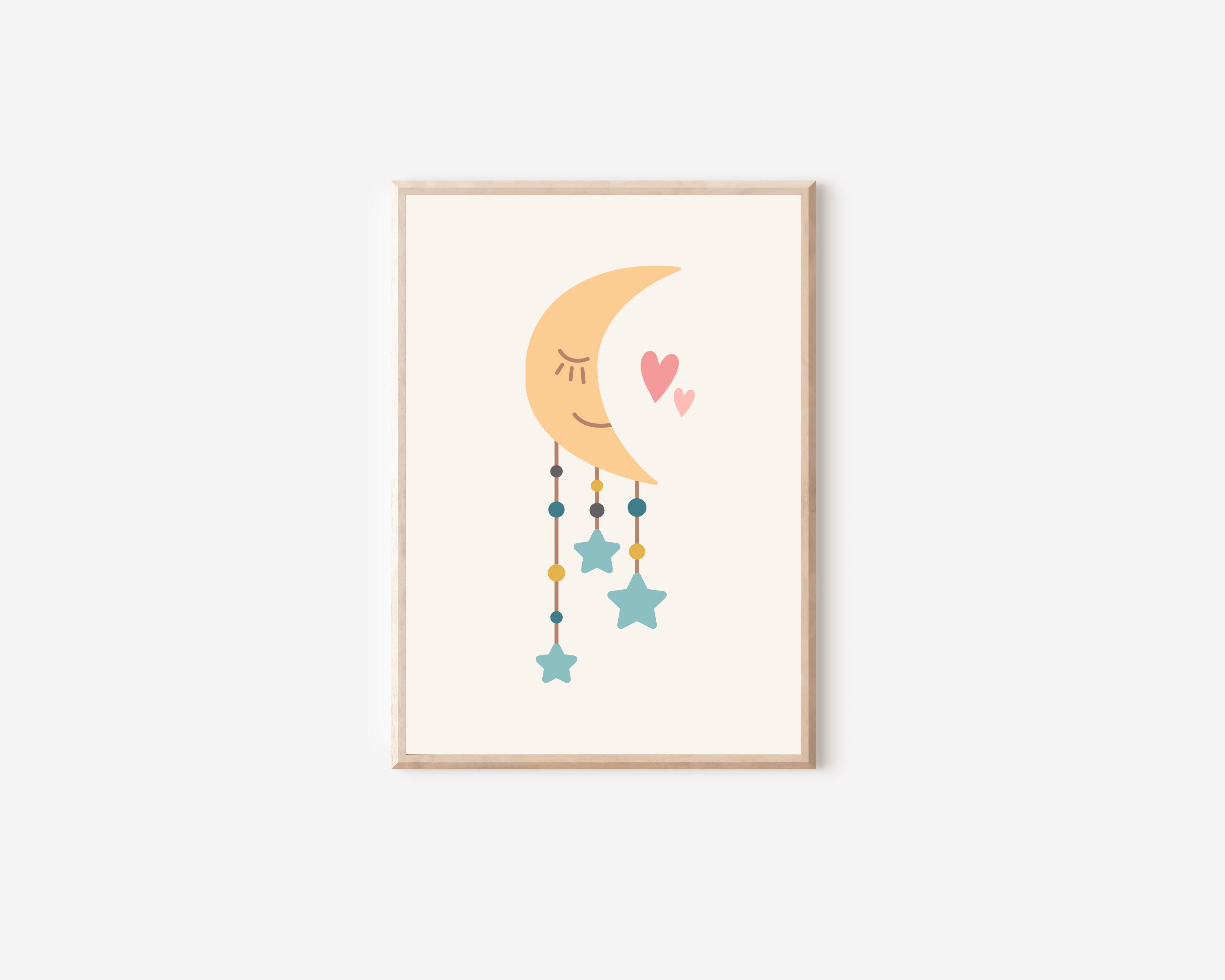 Cute Half Moon and Stars Nursery Wall Art Print, Boho Celestial Nursery ...