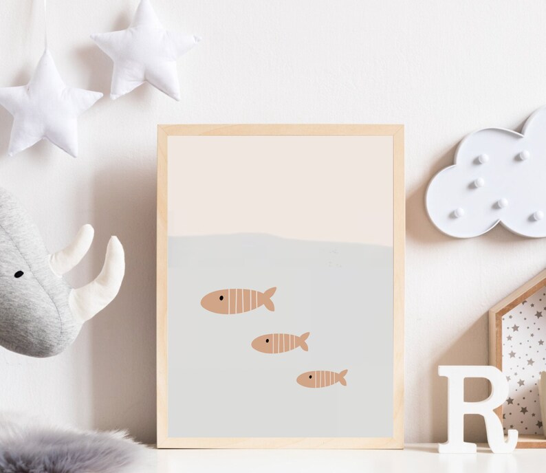 Cute Boho Fish Nursery Wall Art Print, Boho Coastal Nursery Fish Wall ...