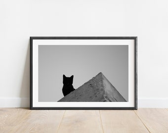 Monochrome Katzenfotografie Tierfotografie Druck Spanien Fotografie Streetfotografie Wandkunst Reisefotodruck Katzenfoto Poster