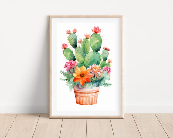Watercolor cactus wall art, Printable boho cactus art print, Watercolor  cacti art print, Boho botanical wall art, Floral boho wall art decor