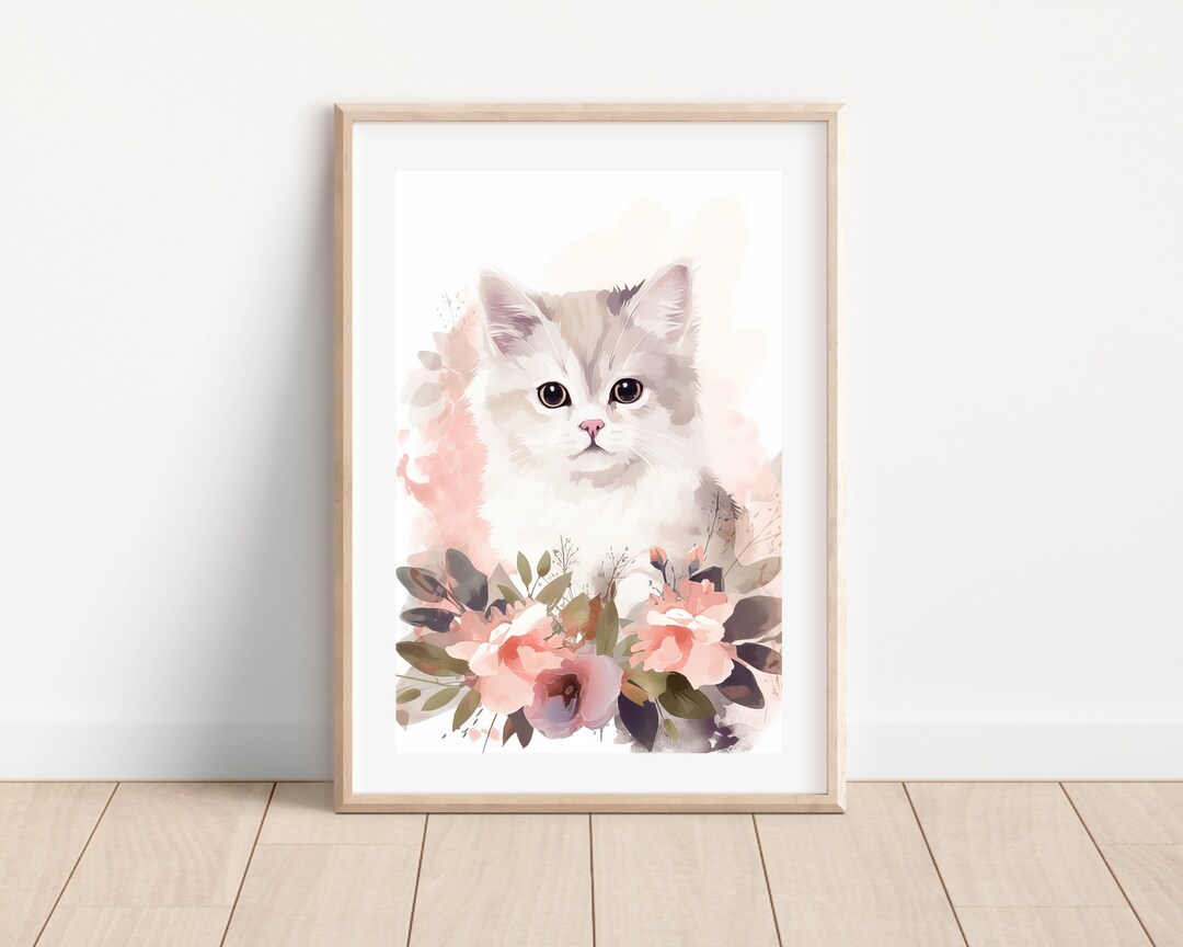 Printable Kitten Wall Art, Cute Cat Print for Nursery, Watercolor ...