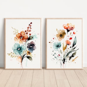 Original watercolor flower painting Watercolor wildflower print Floral instant art Floral wall art set Watercolor botanical printable art