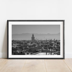 Black and white marrakesh photography print, Morocco travel poster, Morocco photography, City wall art print, Printable morocco wall art