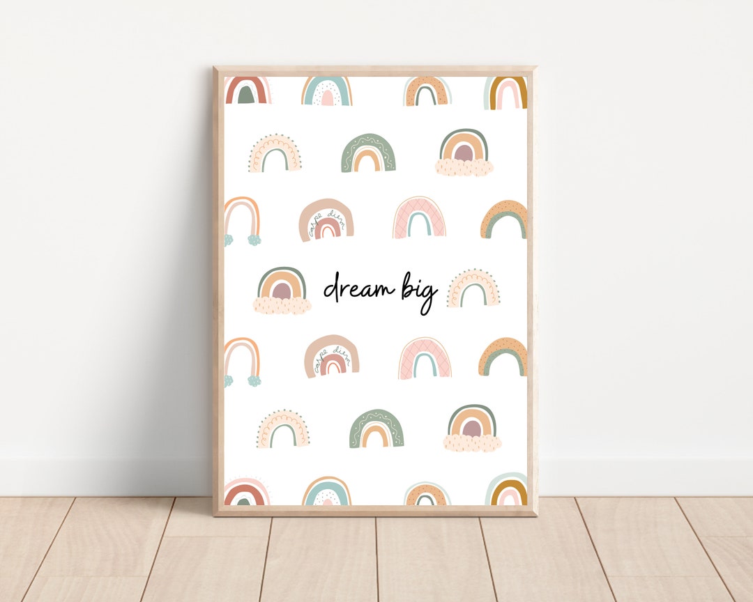 Boho Dream Big Rainbow Wall Art Print for Neutral Gender Nursery, Cute ...
