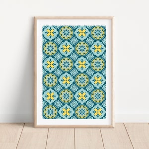 Printable green tile print, Mediterranean modern tile wall art print, Mediterranean decor, Boho Kitchen tile artwork, Modern kitchen decor