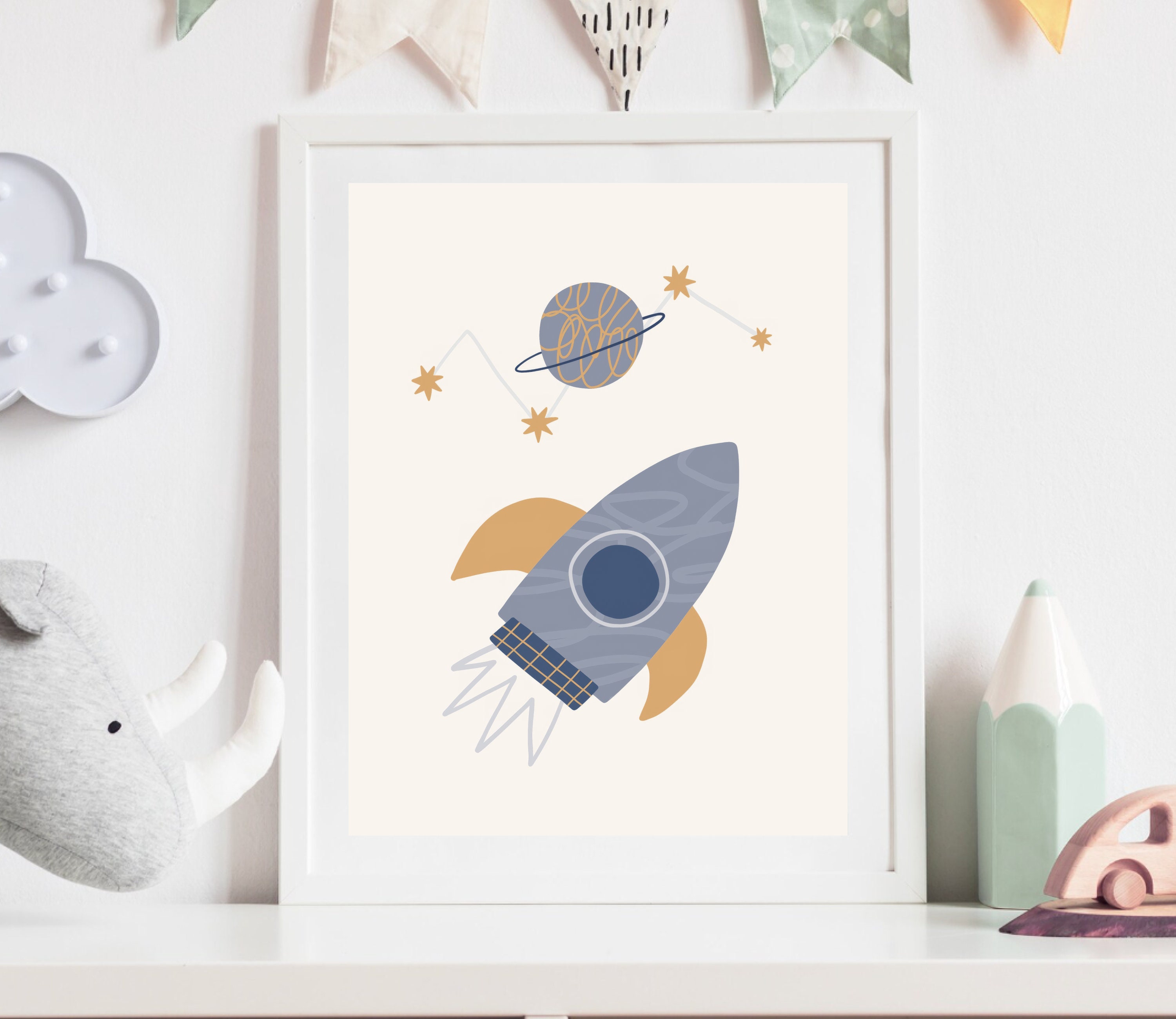 Outer Space Rocket Ship Nursery Wall Art Print, Outer Space Poster for ...