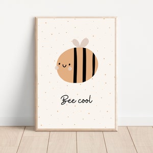 Bee cool nursery wall art print, Honey bumble bee nursery decor, Printable bee theme nursery art, Cute bee poster, Nursery quote wall art