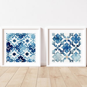 Moroccan tile print Moroccan printable wall art Watercolor tile artwork Moroccan tile art Tile home decor Blue tile print Moroccan print