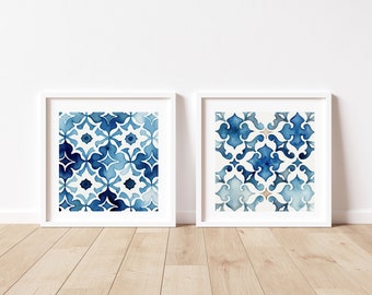 Marokkanische Fliesendruck Marokkanische druckbare Wandkunst Aquarell Fliesen Kunstwerk Marokkanische Fliesenkunst Fliesen Wohnkultur Blaue Fliesendruck marokkanischer Druck