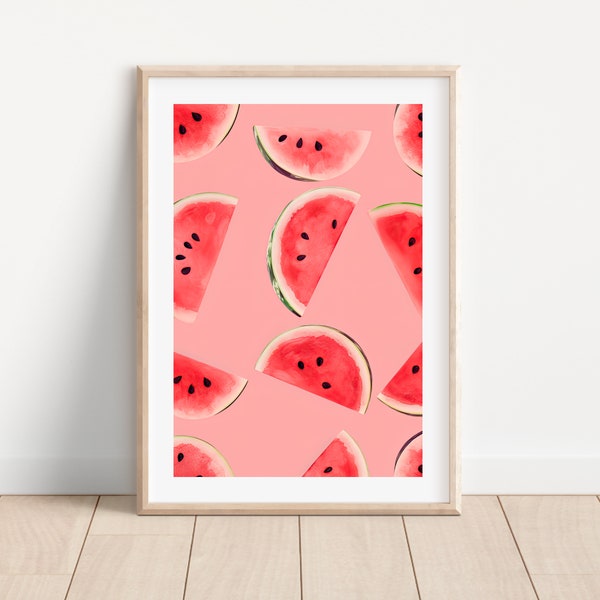 Watermelon print Watermelon printable wall art Fruit kitchen art Watercolor wall art print Kitchen wall decor Watermelon art print Fruit art