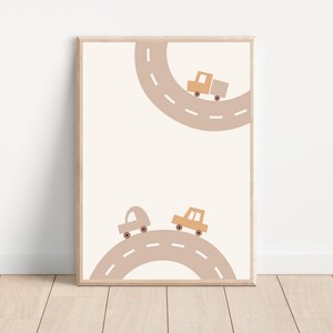 Boho roads and cars nursery wall art print, Transportation theme for boy nursery wall decor, Printable car poster, Vehicles wall art print
