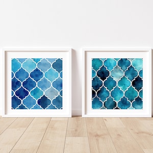 Moroccan tile print Moroccan printable wall art Watercolor tile artwork Moroccan tile art Tile home decor Blue tile print Moroccan print