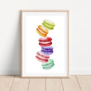 Watercolor macarons wall art print, Macarons kitchen art print, French macarons wall art decor, Patisserie art print, Paris pastries print