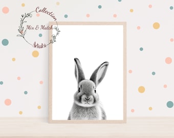 Nursery bunny print Nursery wall art printable Nursery wall decor print Realistic animal print Black and white nursery Bunny wall print