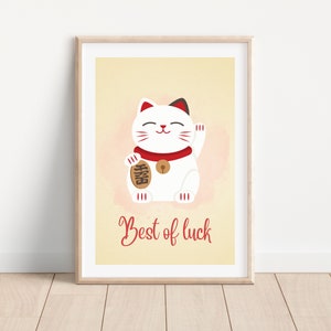 Lucky cat wall art, Maneki neko print, Japanese lucky cat print, Fortune cat print, Printable lucky cat illustration, Maneki neko wall decor