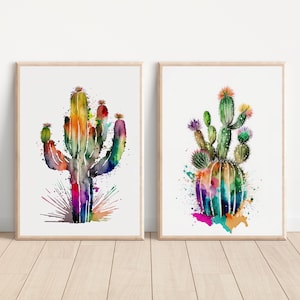 Set cactus ilustración acuarela Ilustración digital Decoración del hogar ilustración cactus minimalista Lámina decorativa Ilustración cactus