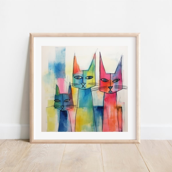 Unique abstract cat print, Original abstract cat wall art, Geometric cat illustration, Picasso cat wall painting, Modern abstract cat poster