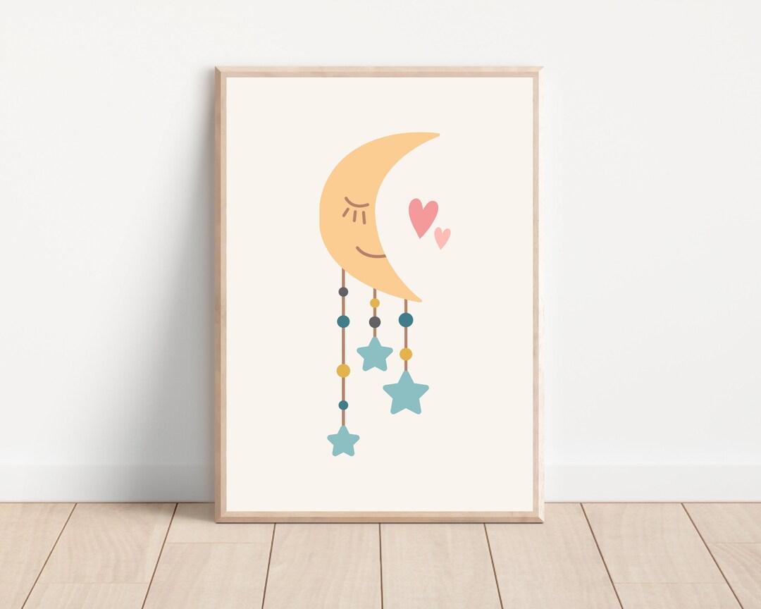 Cute Half Moon and Stars Nursery Wall Art Print, Boho Celestial Nursery ...