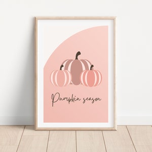 Boho pink pumpkin season wall art print, Pumpkin season printable wall decor, Boho Pumpkin fall holiday home decor, Autumn pumpkin art print