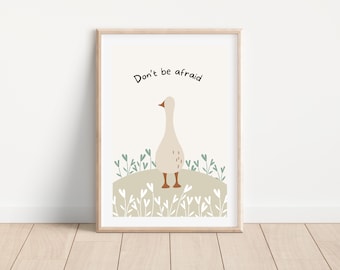 Schattige gans boho kinderkamer kunst print, Inspirerend citaat kinderkamer wand decor, Inspirerende afdrukbare muur kunst print, Gans illustratie
