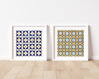 portugiesische Fliesen Wandkunst Aquarell Fliesen Kunstwerk portugiesische Fliesen Kunst Fliesen Wohnkultur Blaue Fliese Gelbe Fliese Mosaik Fliese
